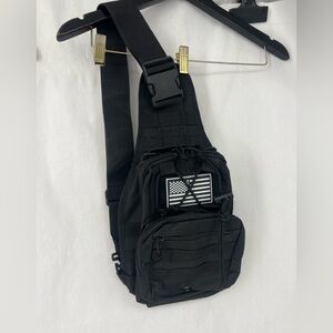 Tactical Black Sling Bag with US Flag Patch - Men